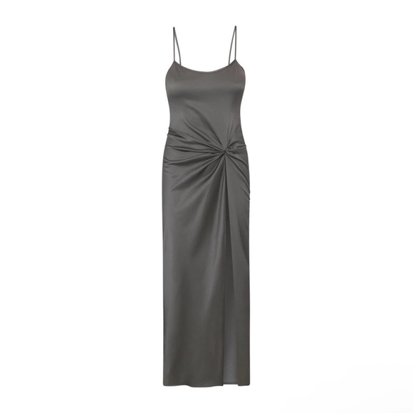 SKIMS Charcoal Satin Slip Dress - Picture 2 of 3
